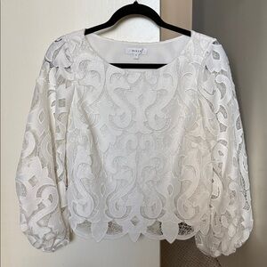 Milly White Lace Peasant Sleeve Blouse